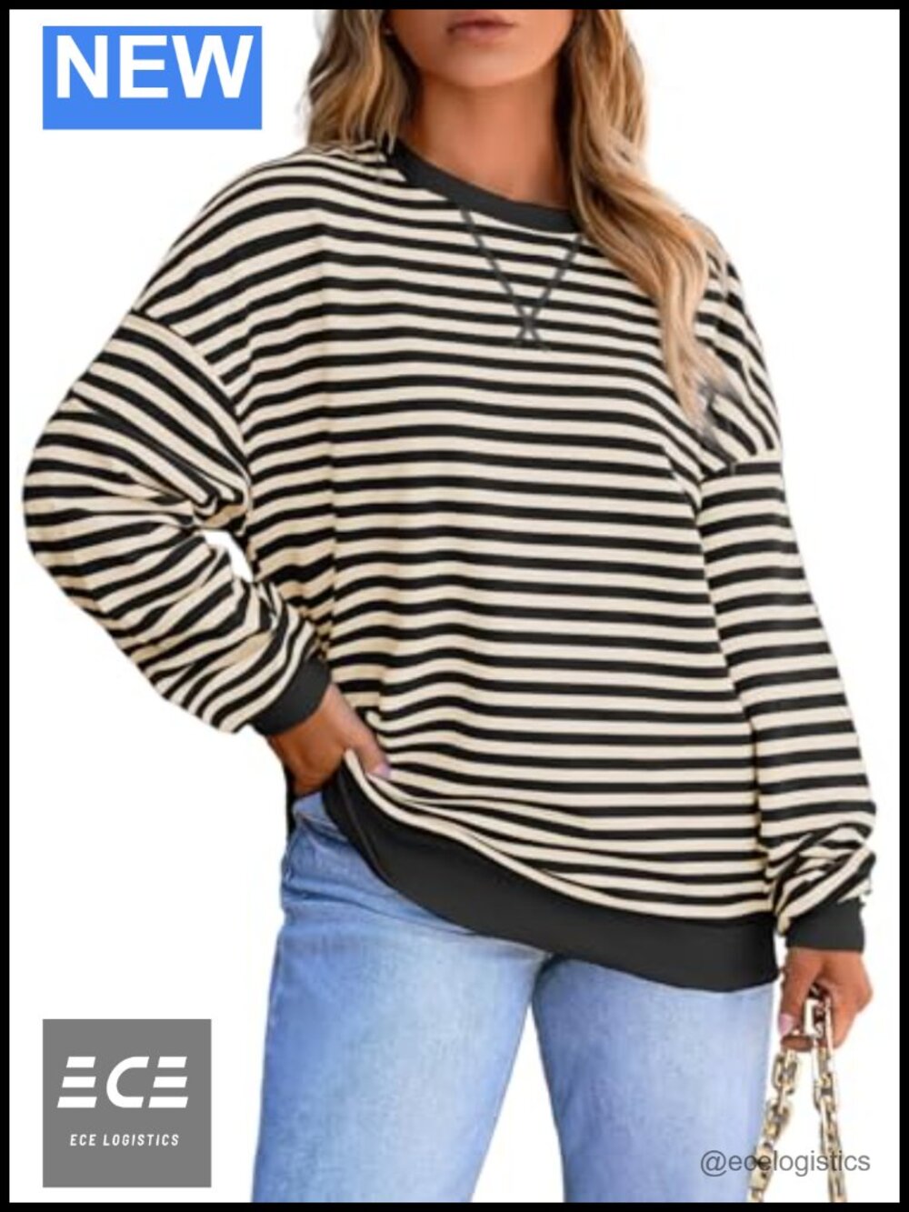 Plus Size Striped Color Block Crewneck Sweatshirt Long Sleeve Casual Pullover